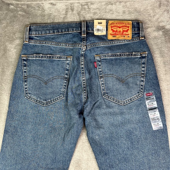 Levis 505 Jeans Men 30x30 Blue Straight Leg Medium Wash Western Cowboy Denim New - Picture 15 of 16